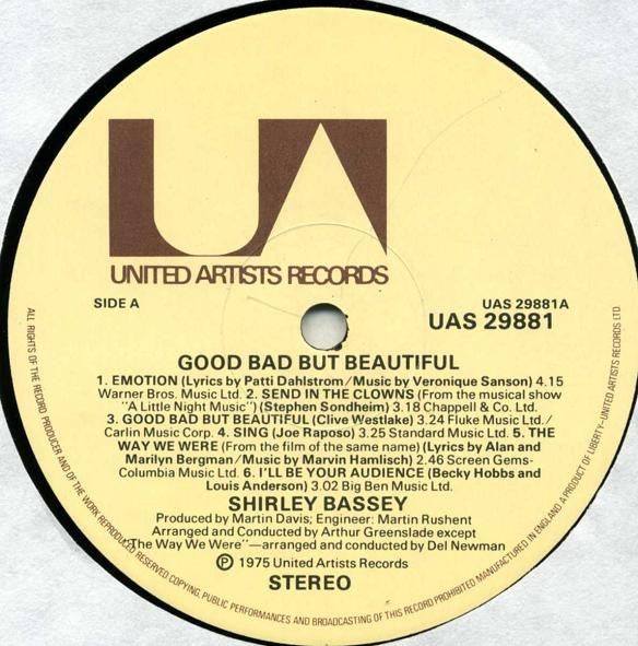 Shirley Bassey – Good, Bad But Beautiful - Vinyl LP, Album, Stereo, UK 1975 (USED VG+)