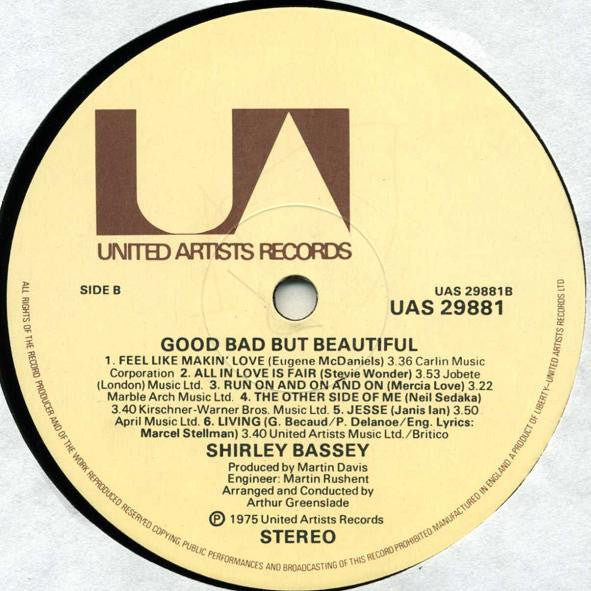Shirley Bassey – Good, Bad But Beautiful - Vinyl LP, Album, Stereo, UK 1975 (USED VG+)