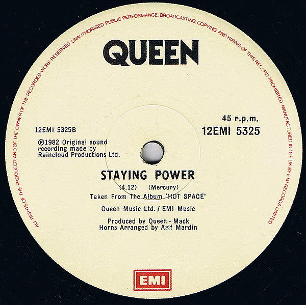Queen – Back Chat - Vinyl 12", 45 RPM, Single, Stereo, UK 1982 (USED G+)