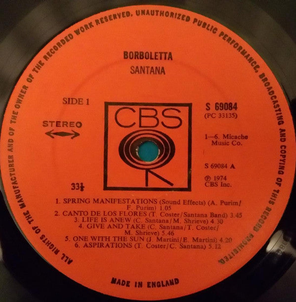 Santana – Borboletta - Vinyl LP, Album, UK 1974 (USED VG)