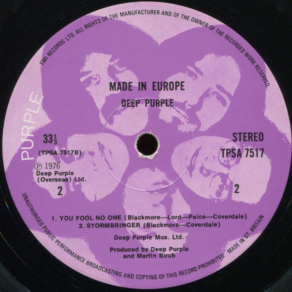 Deep Purple – Made In Europe - Vinyl LP, Album, Picture label, UK 1976 (USED VG+)