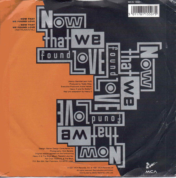 Heavy D & The Boyz – Now That We Found Love - Vinyl 7", 45 RPM, Single, Stereo, UK 1991 (USED VG)