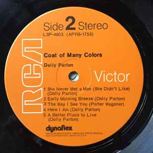 Dolly Parton - Coat Of Many Colors - Vinyl LP, Album, Stereo, US 1971 (USED NM)