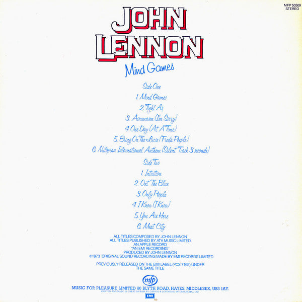 John Lennon - Mind Games - Vinyl LP, Album, Reissue, Stereo, UK 1980 (USED VG+)