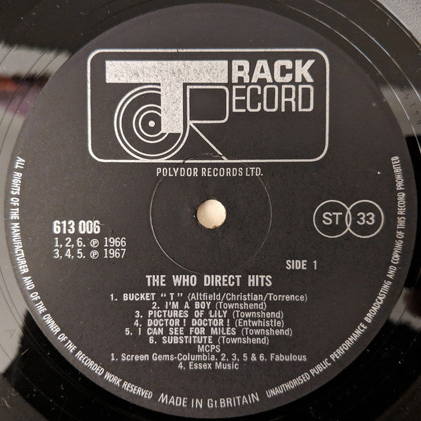 The Who – Direct Hits - Vinyl LP, Compilation, Stereo, UK 1986 (USED VG+)