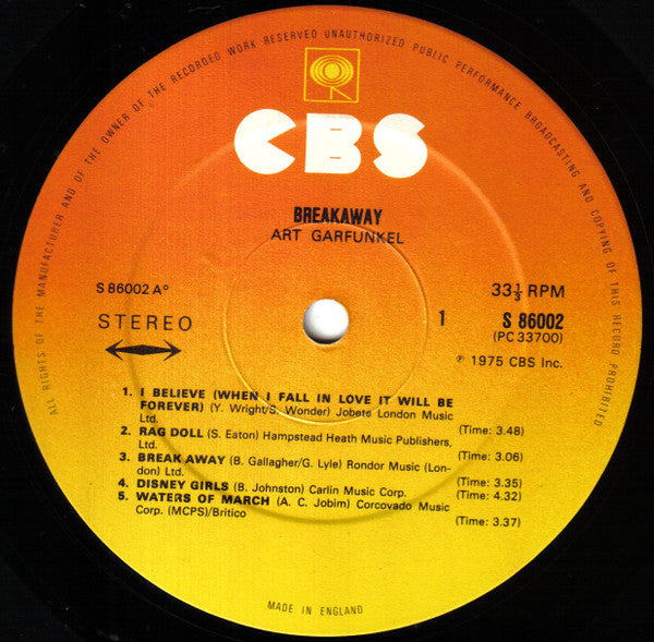 Art Garfunkel - Breakaway - Vinyl LP, Album, Stereo, UK 1975 (USED VG+)