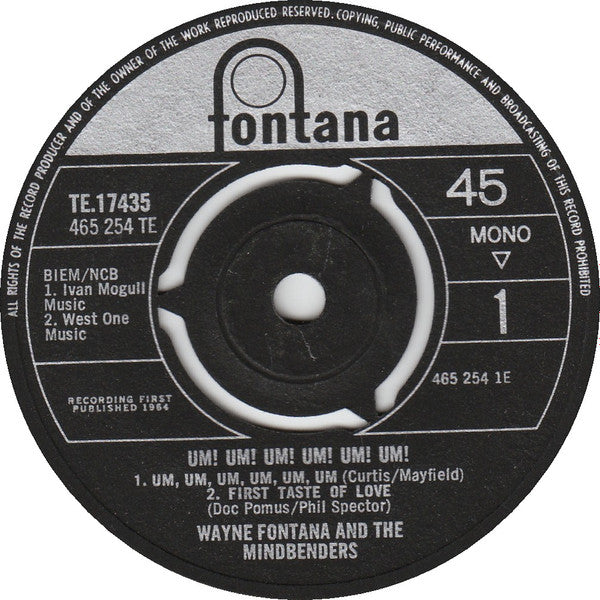 Wayne Fontana And The Mindbenders – Um! Um! Um! Um! Um! Um! - Vinyl 7", 45 RPM, EP, UK 1964 (USED VG+)