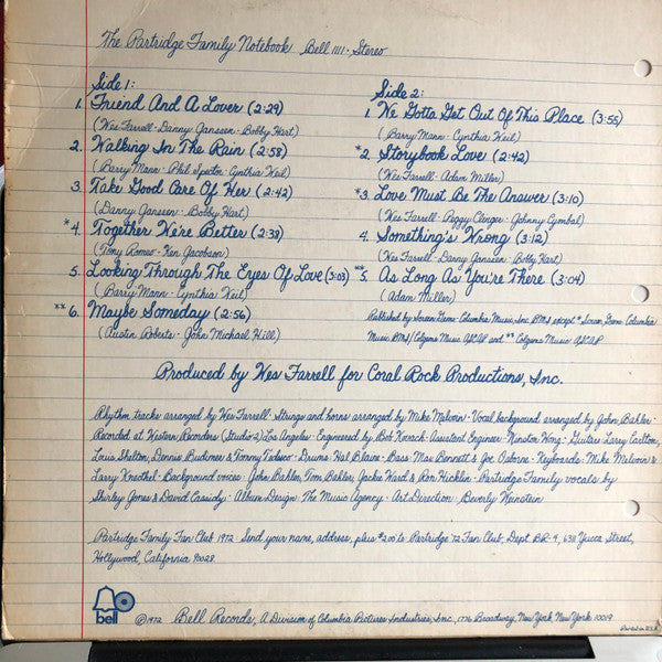 The Partridge Family Starring Shirley Jones Featuring David Cassidy – The Partridge Family Notebook - Vinyl LP, Album, Stereo, US 1972 (NEW/OLD SEALED)