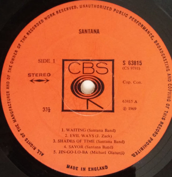 Santana - Santana - Vinyl LP, Album, Stereo, UK 1969 (USED VG)