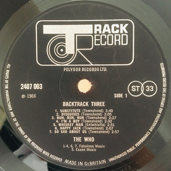 Who/Hendrix - Backtrack 3 - Vinyl LP, Compilation, Stereo, 1970 (USED VG+)