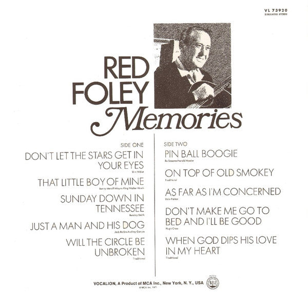 Red Foley - Memories - Vinyl LP, Album, Stereo, 1971 (USED VG+)