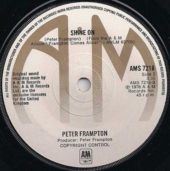 Peter Frampton – Show Me The Way - Vinyl 7", 45 RPM, Single, Solid Centre, UK 1976 (USED NM)