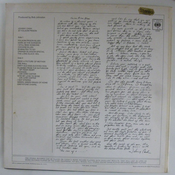 Johnny Cash - At Folsom Prison - Vinyl LP, Stereo, Album, UK 1968 (USED NM)