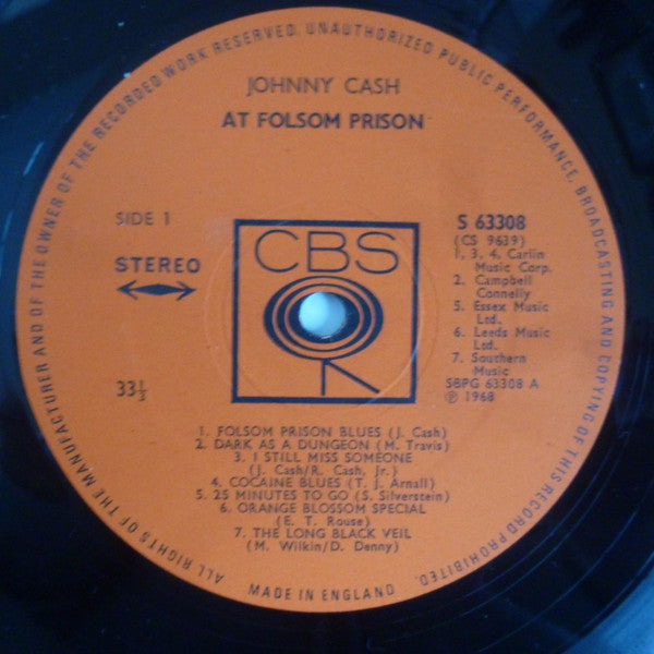 Johnny Cash - At Folsom Prison - Vinyl LP, Stereo, Album, UK 1968 (USED NM)