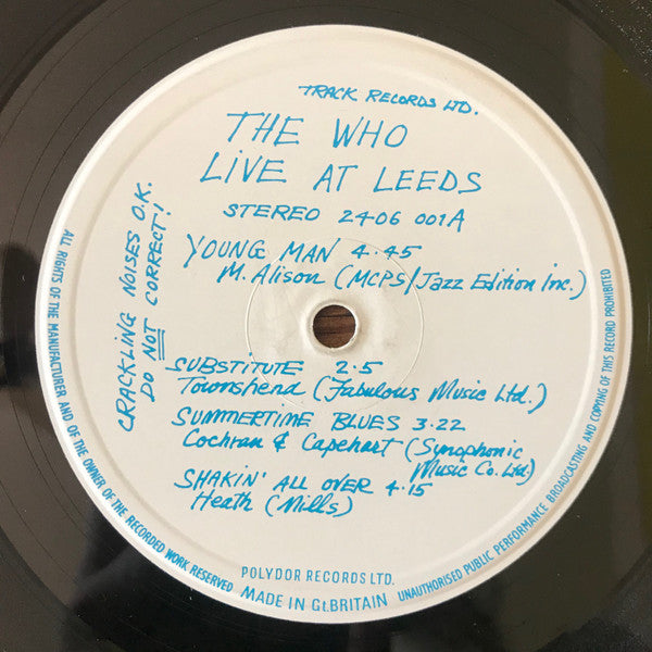 The Who - Live At Leeds - Vinyl LP, Album, Reissue, Repress, Stereo, Red Lettering, UK 1970 (USED NM)