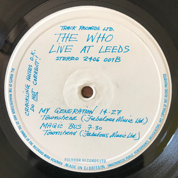 The Who - Live At Leeds - Vinyl LP, Album, Reissue, Repress, Stereo, Red Lettering, UK 1970 (USED NM)