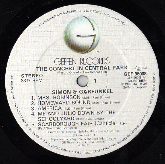 Simon & Garfunkel - The Concert In Central Park - 2 × Vinyl LP, Album, UK 1982 (USED VG+)