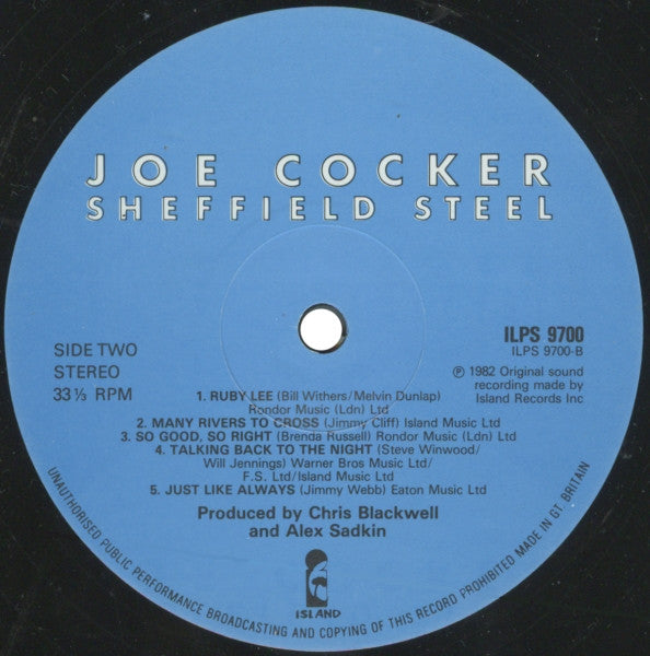 Joe Cocker – Sheffield Steel - Vinyl LP, Album, UK 1982 (USED VG+)