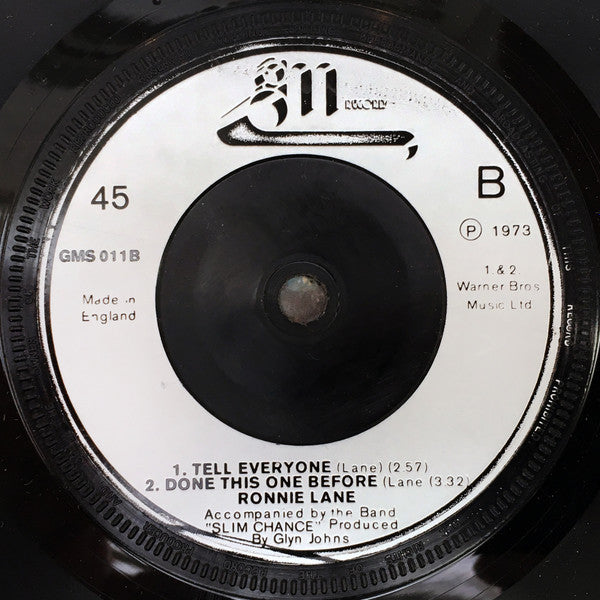 Ronnie Lane Accompanied By The Band Slim Chance – How Come? - Vinyl 7", 45 RPM, Single, Solid Centre, UK 1973 (USED VG+)