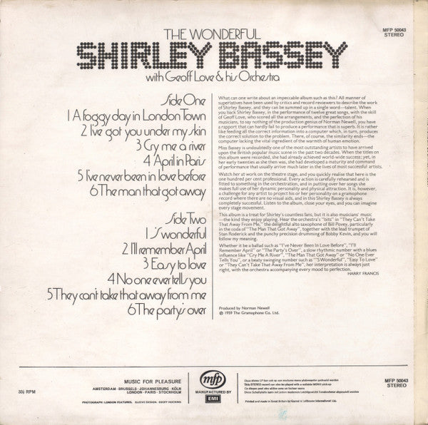 Shirley Bassey – The Wonderful Shirley Bassey - Vinyl LP, Album, Reissue, Stereo (USED VG+)