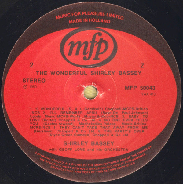 Shirley Bassey – The Wonderful Shirley Bassey - Vinyl LP, Album, Reissue, Stereo (USED VG+)