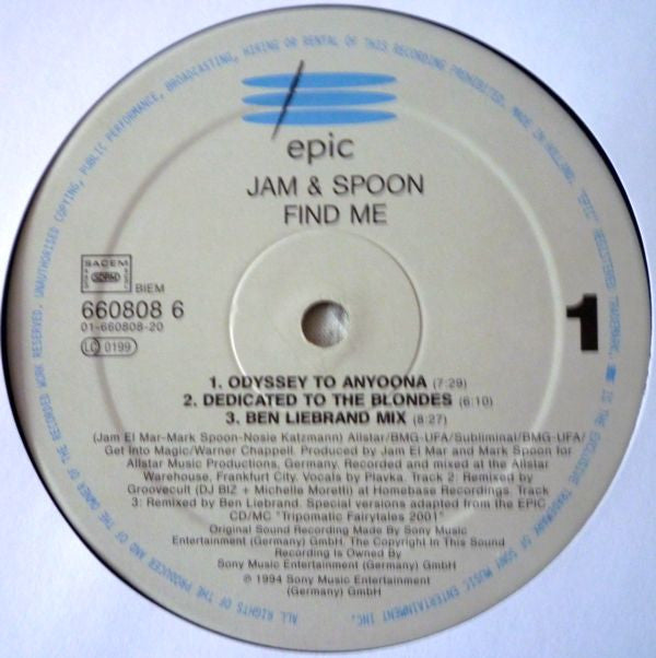Jam & Spoon Featuring Plavka – Find Me (Odyssey To Anyoona) - Vinyl 12", 33 ⅓ RPM, UK 1994 (USED VG)