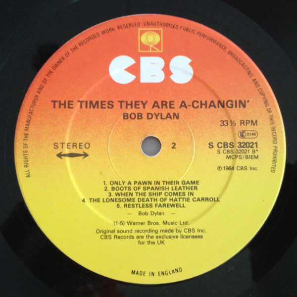 Bob Dylan - The Times They Are A-Changin' - Vinyl LP, Album, Stereo, Reissue, UK 1982 (USED VG+)