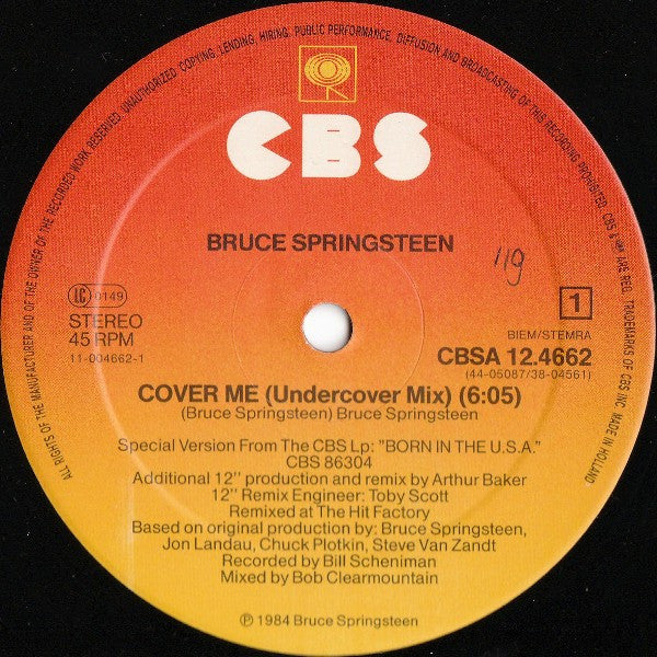 Bruce Springsteen – Cover Me (Undercover Mix) - Vinyl 12", 45 RPM, Maxi-Single, Stereo, 1984 (USED VG+)