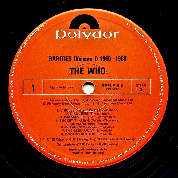 The Who - Rarities Vol. 1 "1966-1968" - Vinyl LP, Compilation, UK 1983 (USED VG+)
