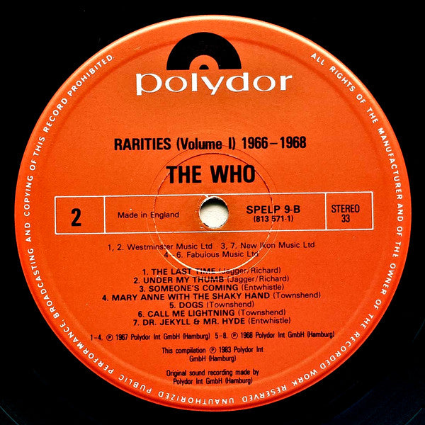 The Who - Rarities Vol. 1 "1966-1968" - Vinyl LP, Compilation, UK 1983 (USED VG+)