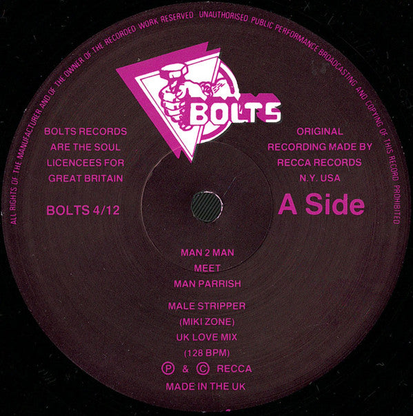 Man 2 Man Meets Man Parrish - Male Stripper - Vinyl 12", 45 RPM, Orange Text Sleeve, UK 1986 (USED NM)