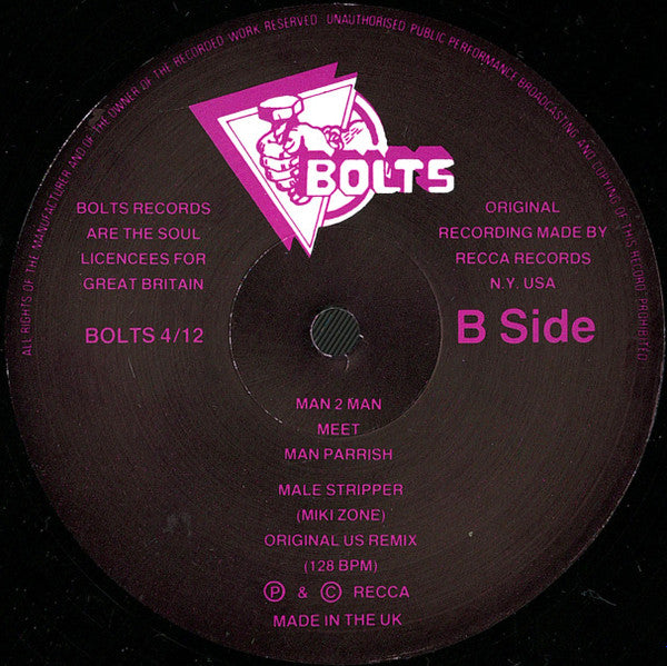 Man 2 Man Meets Man Parrish - Male Stripper - Vinyl 12", 45 RPM, Orange Text Sleeve, UK 1986 (USED NM)