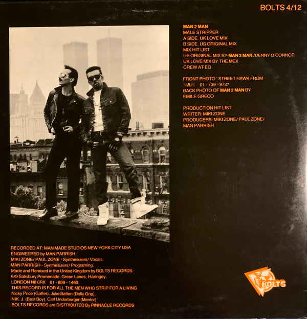 Man 2 Man Meets Man Parrish - Male Stripper - Vinyl 12", 45 RPM, Orange Text Sleeve, UK 1986 (USED NM)