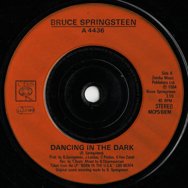 Bruce Springsteen – Dancing In The Dark - Vinyl 7", 45 RPM, Single, Stereo, Orange Injection Labels, UK 1984 (USED NM)