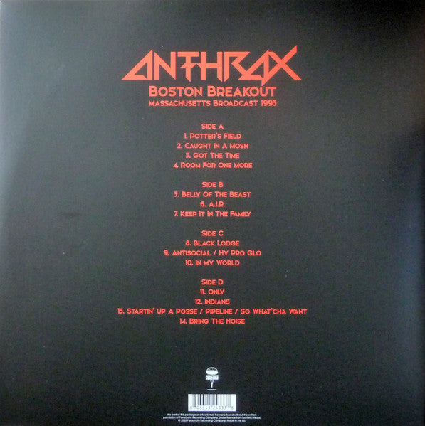 Anthrax - Boston Breakout (Massachusetts Broadcast 1993) - 2 x Vinyl LP, Unofficial Release (NEW SEALED)
