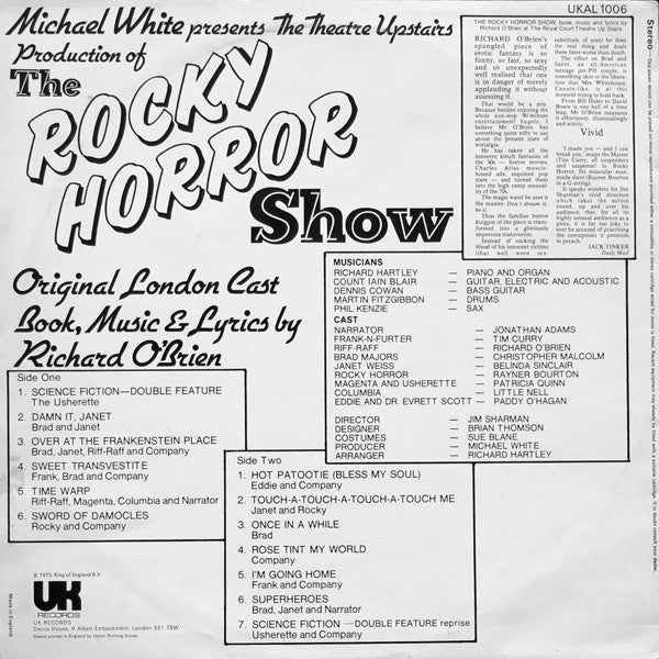 Richard O'Brien - Original London Cast - The Rocky Horror Show - Vinyl LP, Album, Stereo, UK 1973 (USED VG+)
