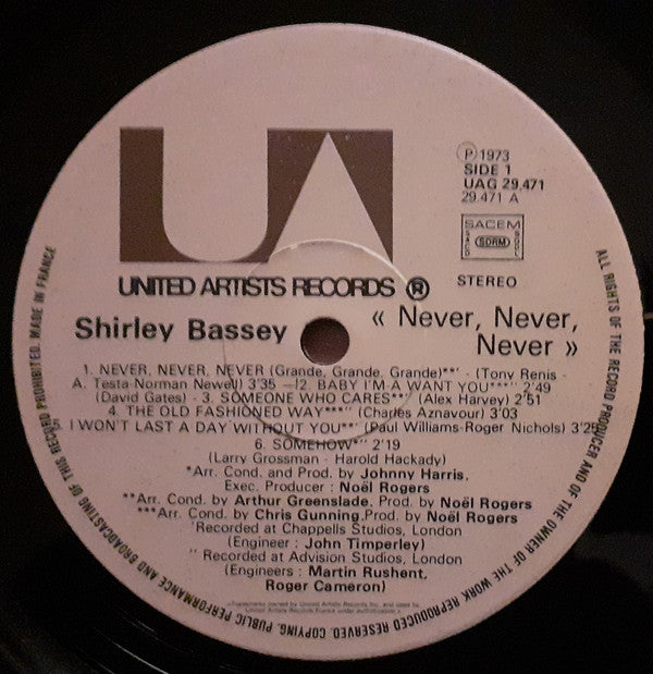 Shirley Bassey – Never Never Never - Vinyl LP, Album, Gatefold, France 1973 (USED VG+)