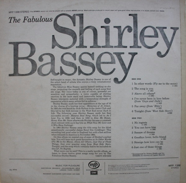 Shirley Bassey – The Fabulous Shirley Bassey - Vinyl LP, Compilation, Stereo, UK 1970 (USED VG+)