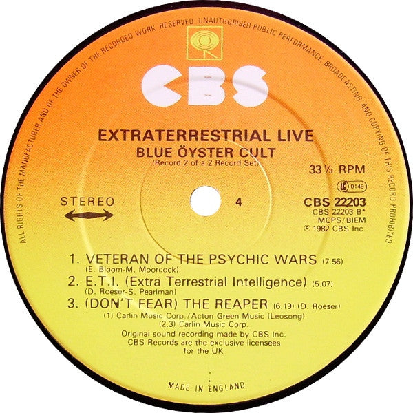 Blue Öyster Cult – Extraterrestrial Live - 2 × Vinyl LP, Album, Gatefold, UK 1982 (USED NM)