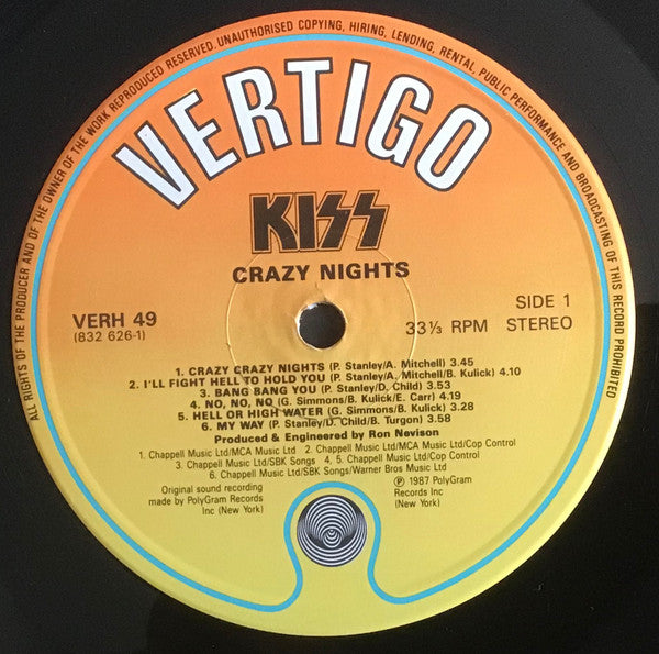 Kiss - Crazy Nights - Vinyl LP, Album, Stereo, UK 1987 (USED NM)