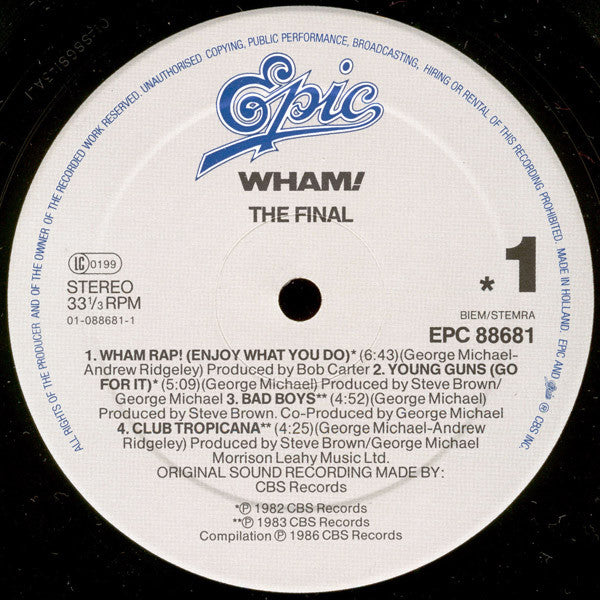 Wham! - The Final - 2x Vinyl LP, Compilation, Stereo, 1986 (USED VG+)