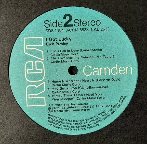Elvis Presley – I Got Lucky - Vinyl LP, Compilation, Reissue, Stereo, Turquoise Label, UK (USED VG)