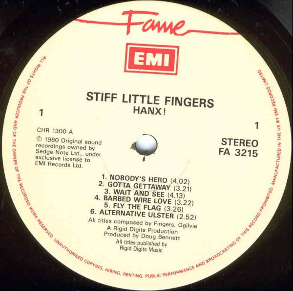 Stiff Little Fingers – Hanx! - Vinyl LP, Album, Reissue, UK 1989 (USED G)