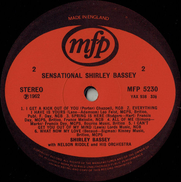 Shirley Bassey With Nelson Riddle And His Orchestra – What Now My Love - Vinyl LP, Album, Reissue, Stereo, UK (USED VG+)