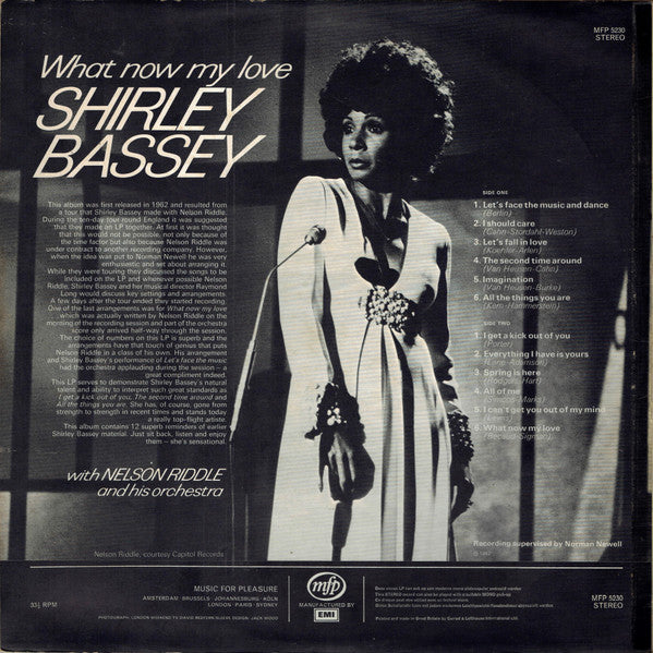 Shirley Bassey With Nelson Riddle And His Orchestra – What Now My Love - Vinyl LP, Album, Reissue, Stereo, UK (USED VG+)