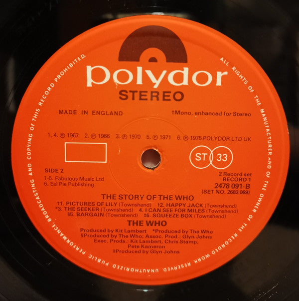 The Who – The Story Of The Who - 2 × Vinyl LP, Compilation, Stereo, Mono, UK 1976 (USED NM)