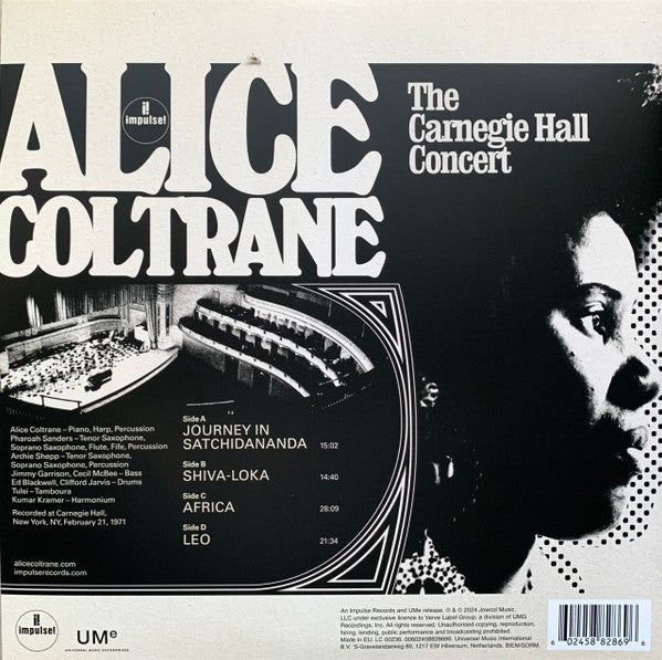 Alice Coltrane – The Carnegie Hall Concert - 2 × Vinyl LP, Album, Stereo, 2024 (USED VG+)