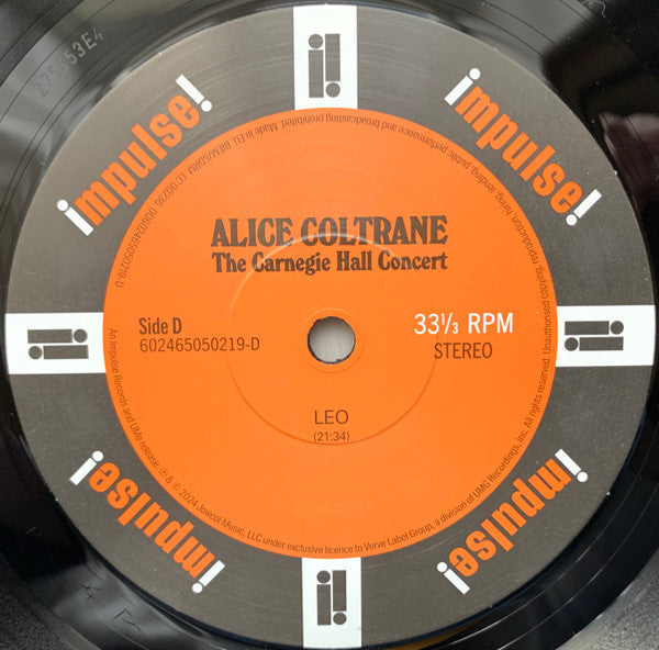 Alice Coltrane – The Carnegie Hall Concert - 2 × Vinyl LP, Album, Stereo, 2024 (USED VG+)