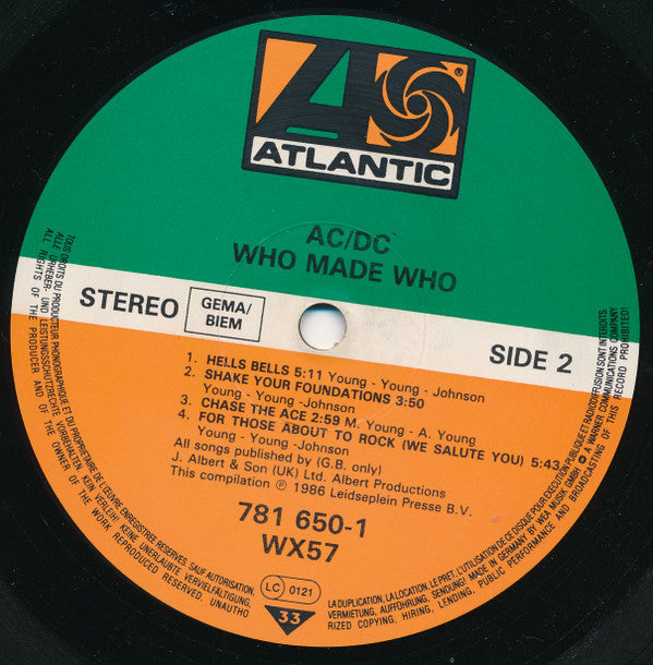 AC/DC – Who Made Who - Vinyl LP, Album, Compilation, Reissue, Stereo (USED NM)