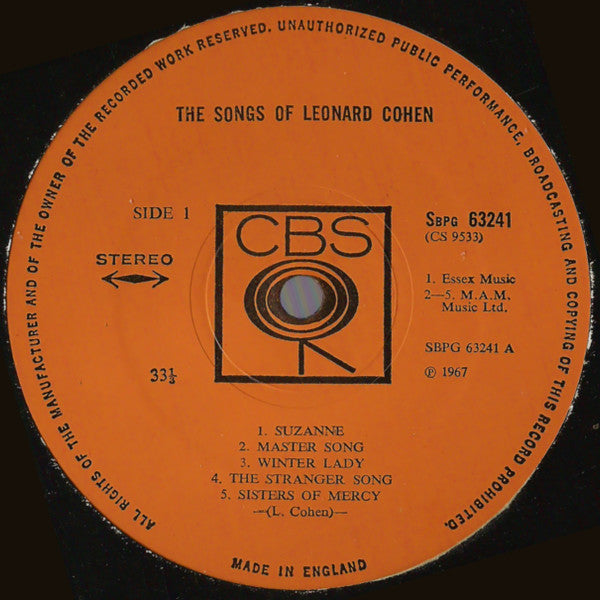 Leonard Cohen - Songs Of Leonard Cohen - Vinyl LP, Album, Reissue, Repress, Stereo, UK 1971 (USED VG)